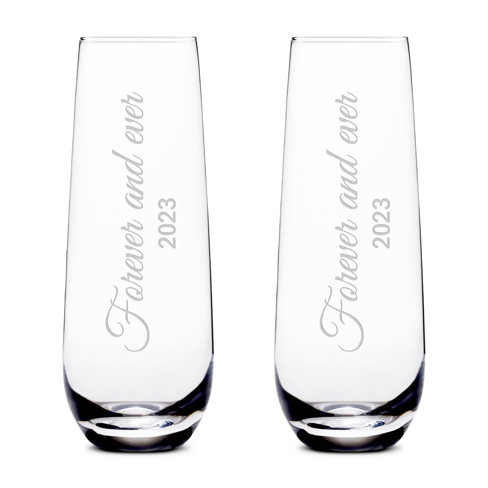 Customizable Forever and Ever, (Set of 2) Stemless Champagne Glasses, Handblown, Hand Etched Gifts, Sand Carved, 10oz
