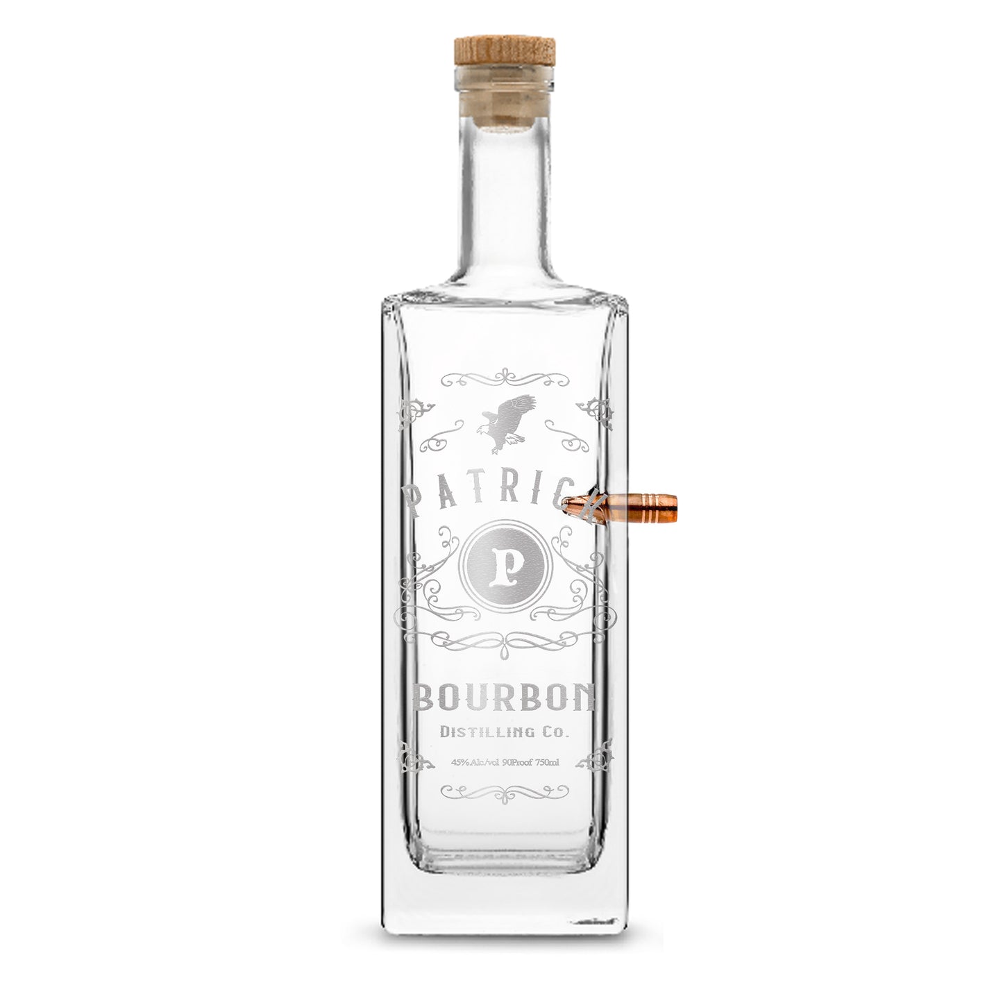 Integrity Bottles, Customizable Freedom Bourbon, Premium 50. Caliber Liberty Style Liquor Decanter, Handmade, Handblown, Hand Etched Gifts, Sand Carved, 750ml, Laser Etched or Hand Etched