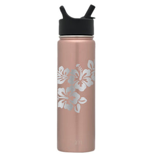 Premium Stainless Steel Water Bottle, Hibiscus Design, Extra Lid, 22oz