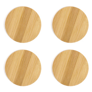 Integrity Bottles, (Set of 4) Customizable Circle Shaped Bamboo Coasters, Handmade, Laser Engraved, 3.75"