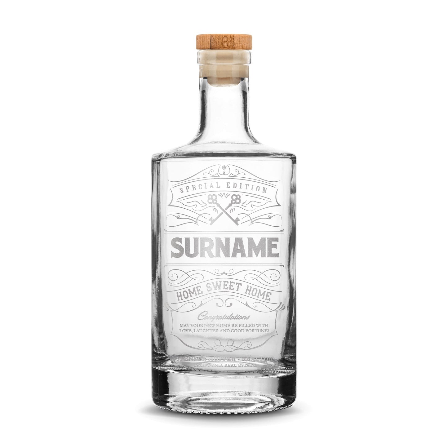 Customizable Surname, Premium Refillable Jersey Style Liquor Bottle, Handmade, Handblown, Hand Etched Gifts, Sand Carved, 750ml, Laser Etched or Hand Etched