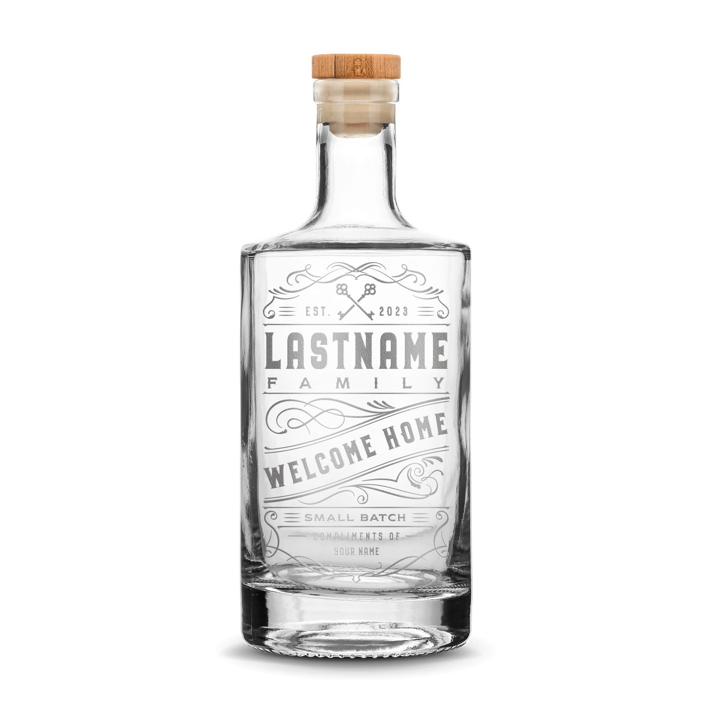 Customizable, Premium Refillable Jersey Style Liquor Bottle, Handmade, Handblown, Hand Etched Gifts, Sand Carved, 750ml, Laser Etched or Hand Etched