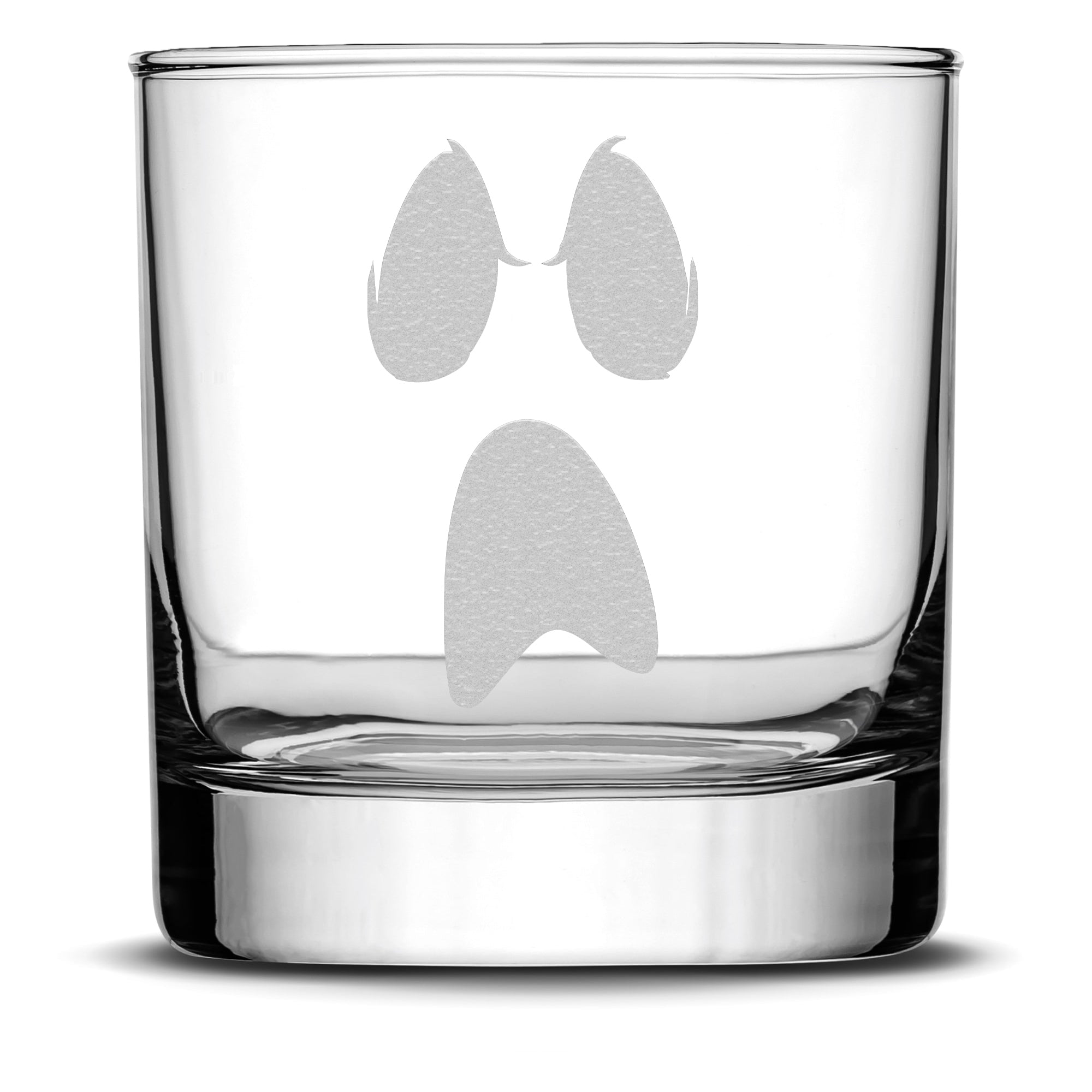 Integrity Bottles, Halloween, Ghost Face, Premium Whiskey Glass, Handmade, Sand Etched, 11oz