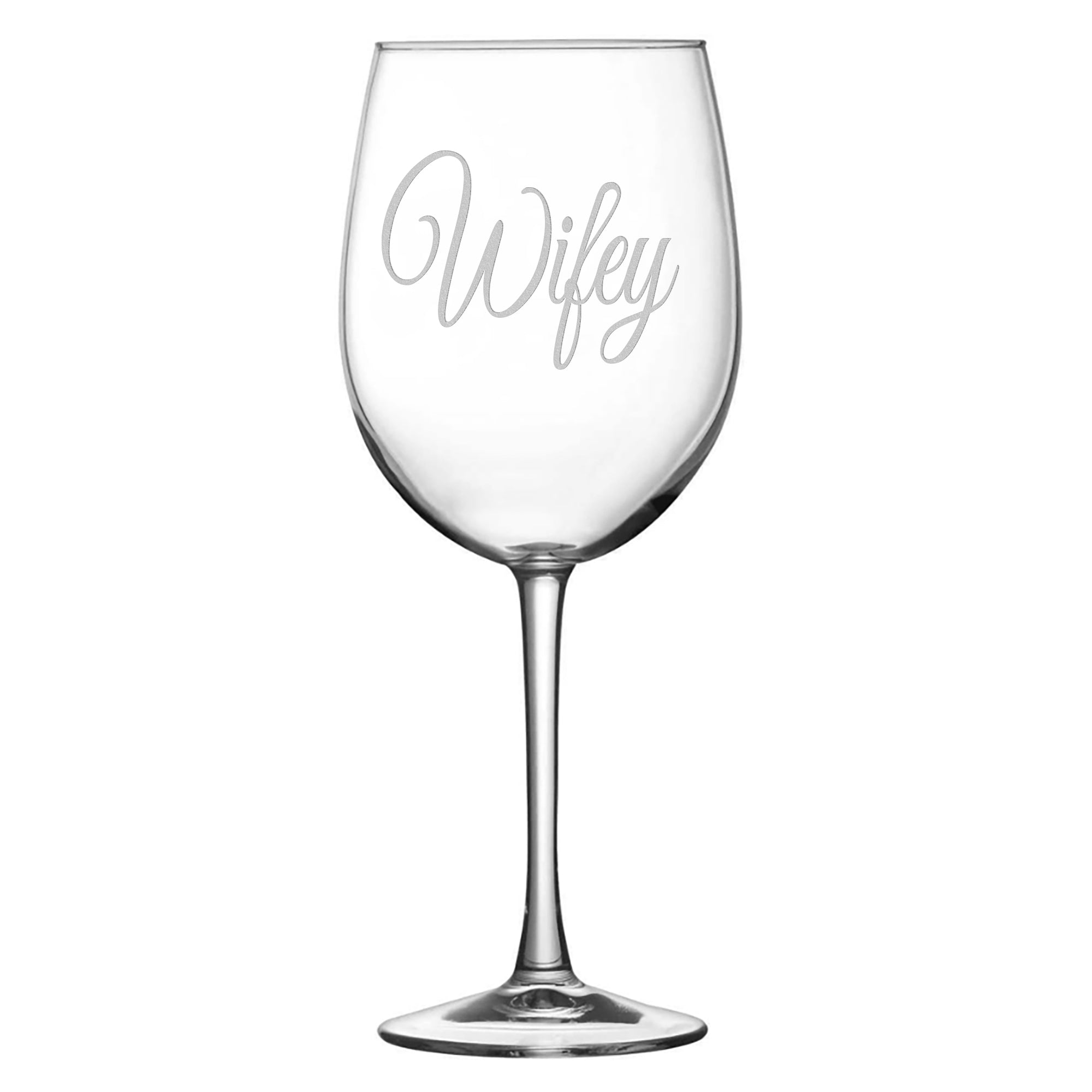 Integrity Bottles, Wifey, Stemmed Wine Glasses, Handmade, Handblown, Hand Etched Gifts, Sand Carved, 16oz