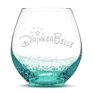 Bubble Wine Glass, Drinkerbelle Design, Hand Etched, 18oz