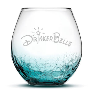 Crackle Wine Glass, Drinkerbelle Design, Laser Etched or Hand Etched, 18oz