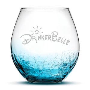 Crackle Wine Glass, Drinkerbelle Design, Hand Etched, 18oz