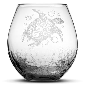 Choose Your Crackle Wine Glass with Tribal Sea Animal Designs