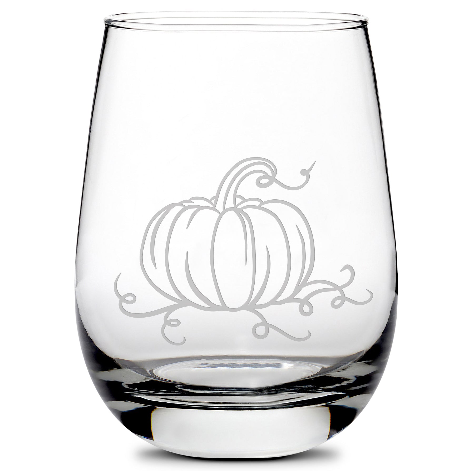 Premium Stemless Wine Glass, Fall Pumpkin, Laser Etched or Hand Etched –  Integrity Bottles