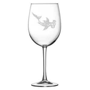 Premium Wine Glass, Hammerhead Shark Design, 16oz, Laser Etched or Hand Etched