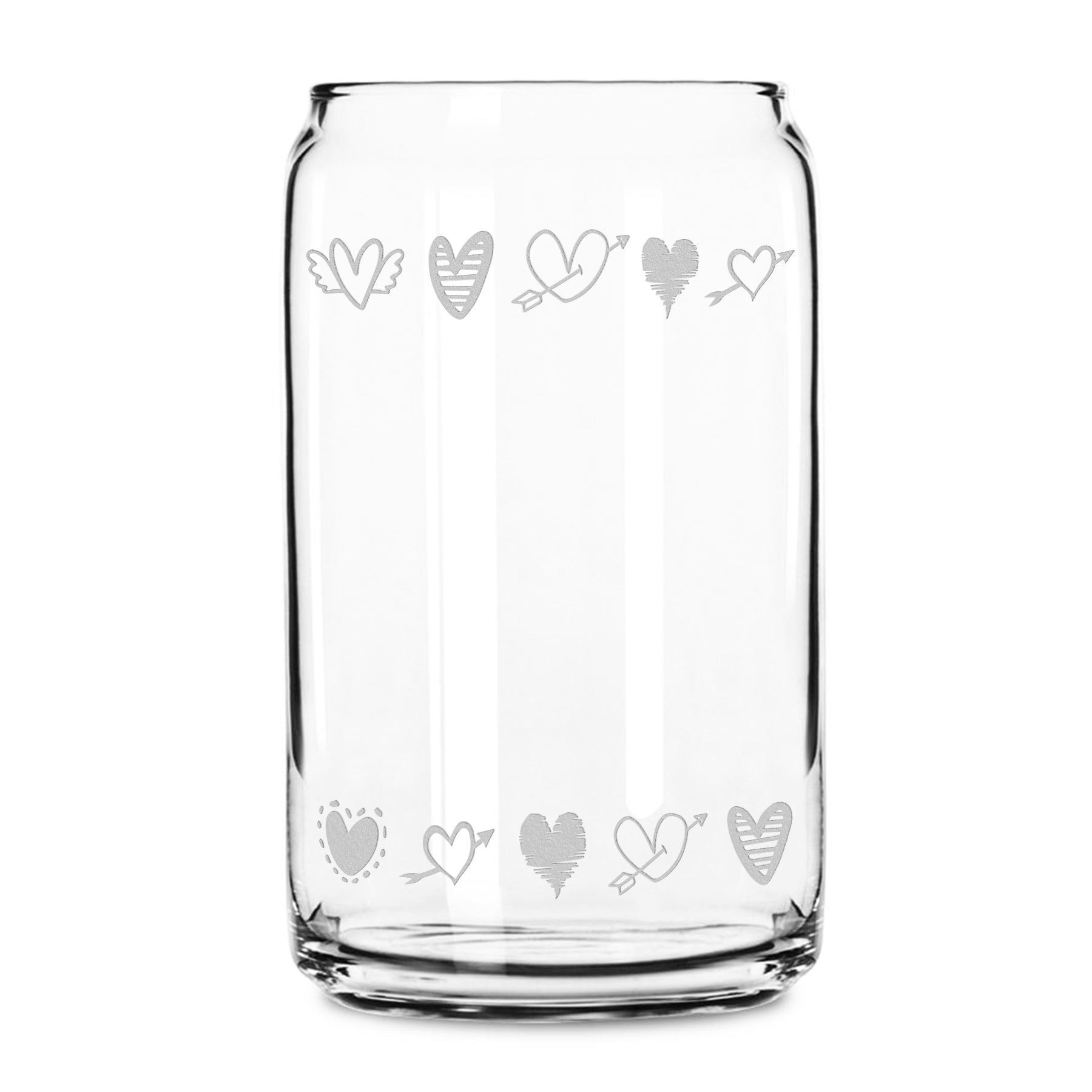 Premium Beer Can Coffee Glass, Heart Bands, 16oz, Laser Etched or Hand Etched