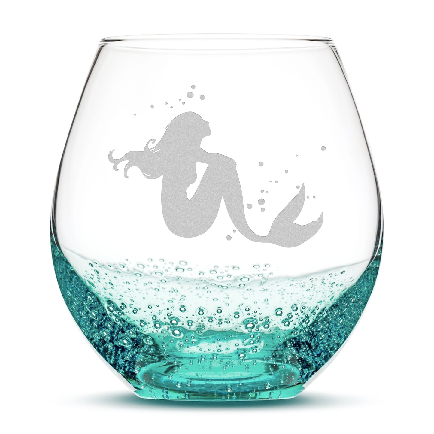 Bubble Wine Glass, Mermaid 4 Design, Laser Etched or Hand Etched, 18oz