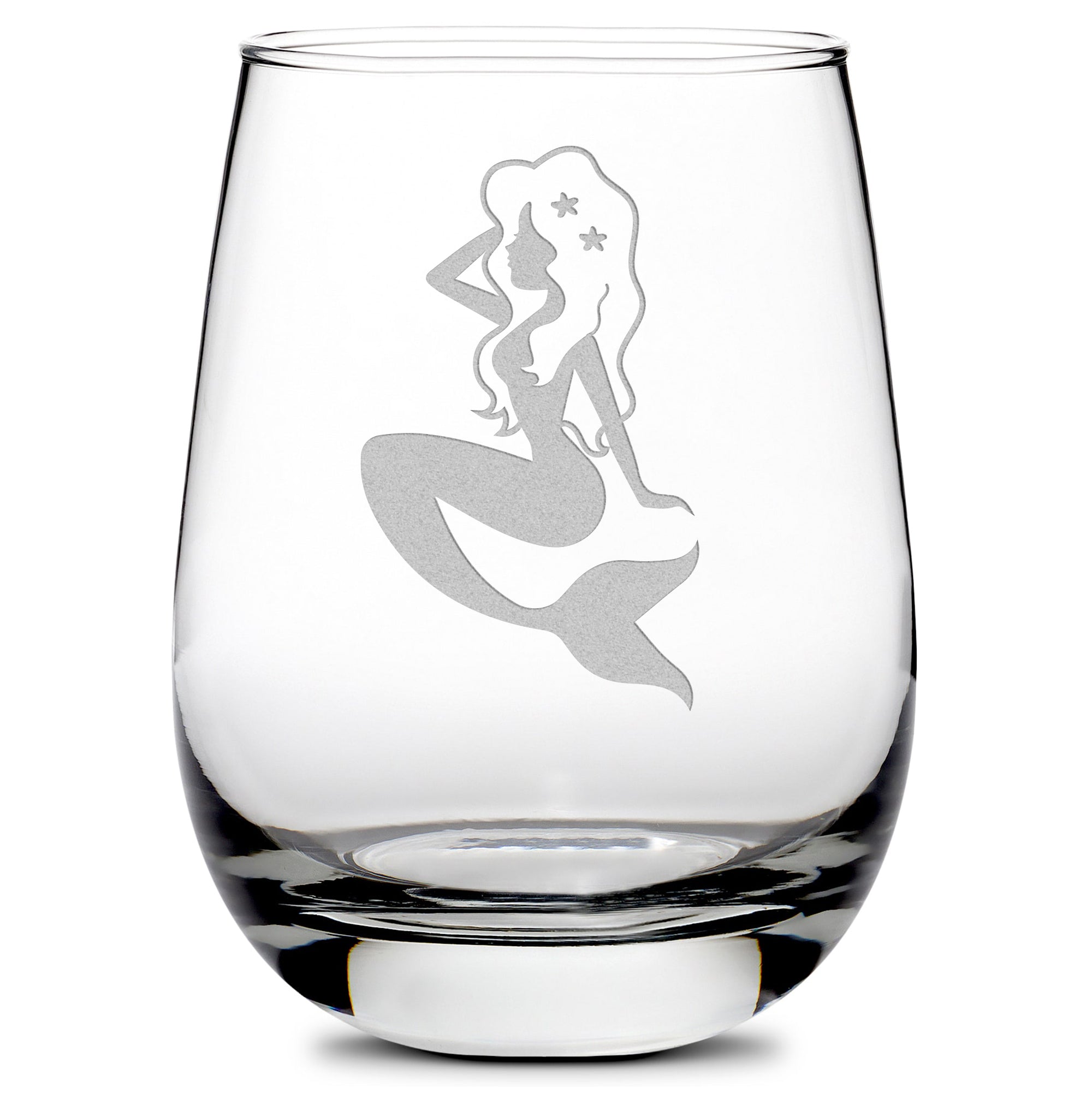Premium Wine Glass, Mermaid Design, 16oz, Laser Etched or Hand Etched