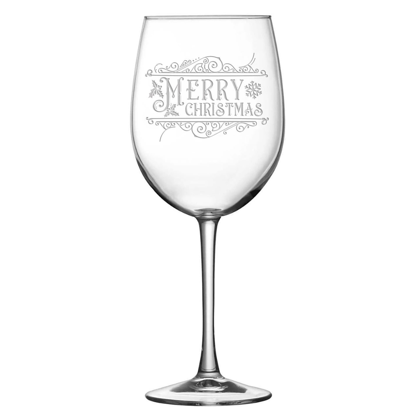 Premium Merry Christmas, Stemmed Tulip Wine Glass, 16oz, Laser Etched or Hand Etched