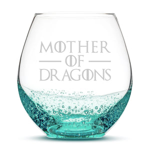 Bubble Wine Glass, Mother of Dragons, Hand Etched, 18oz