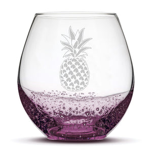 Bubble Wine Glass with Pineapple Design, Laser Etched or Hand Etched