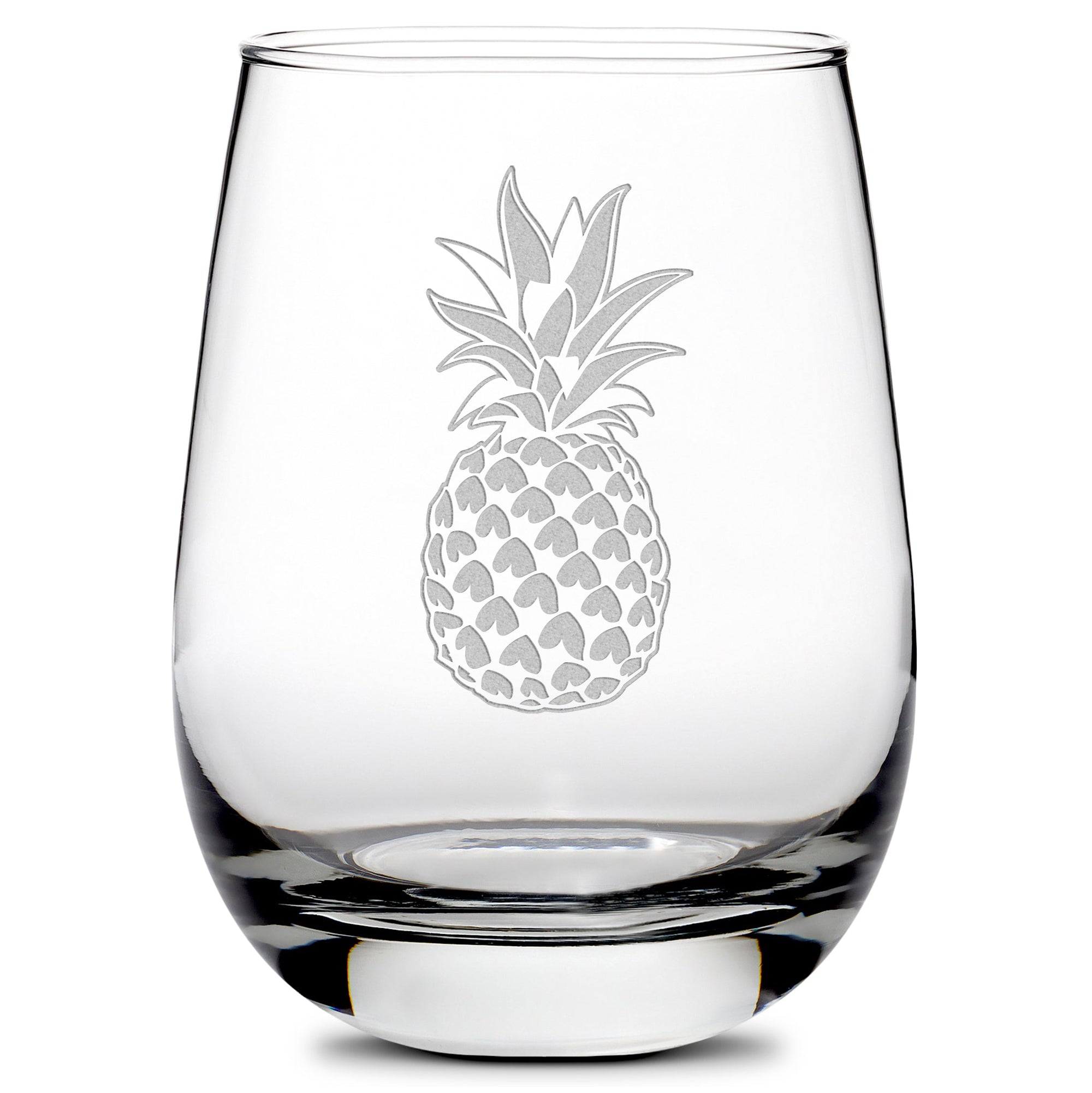 Premium Wine Glass, Pineapple Design, 16oz, Laser Etched or Hand Etche   Integrity Bottles