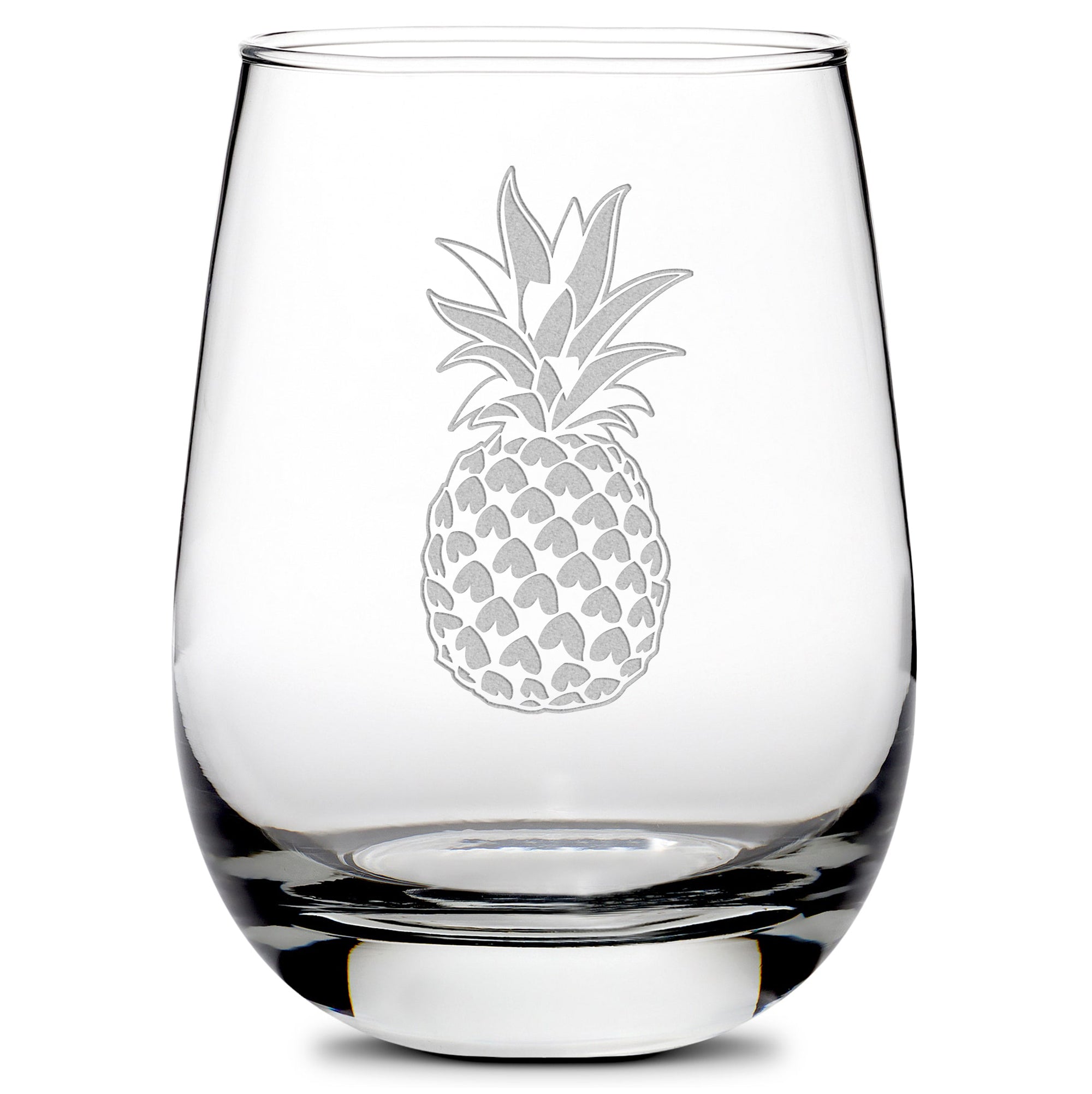Premium Wine Glass, Pineapple Design, 16oz, Laser Etched or Hand Etched