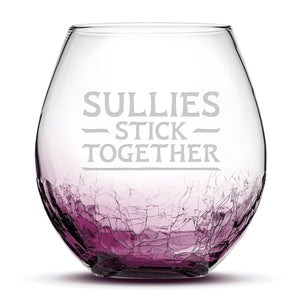 Crackle Wine Glass, Avatar Sullies Stick Together, Laser Etched or Hand Etched, 18oz