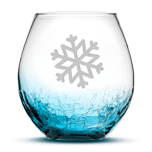 Crackle Wine Glass, Single Snowflake, Laser Etched or Hand Etched, 18oz