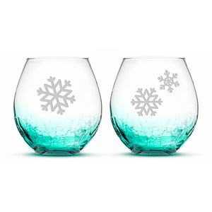 Crackle Wine Glasses, Snowflakes 2, Set of 2