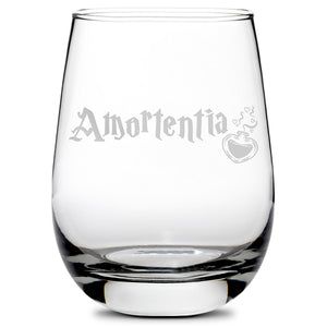 Premium Stemless Wine Glass, Amortentia, 16oz, Laser Etched or Hand Etched