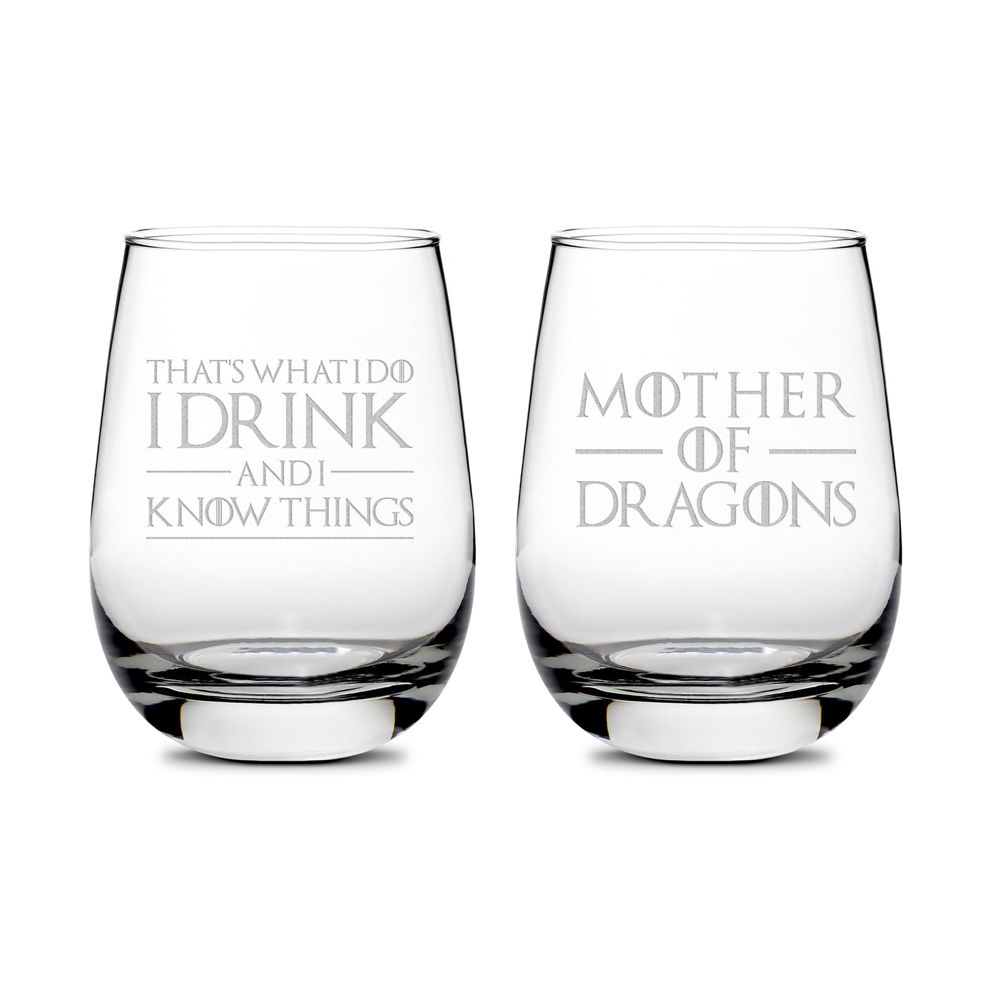Premium Wine Glasses, Game of Thrones, I Drink and I Know Things, Mother of Dragons, 16oz (Set of 2), Laser Etched or Hand Etched
