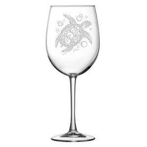 Premium Wine Glasses, Tribal Turtle, Dolphin, Shark, and Stingray (Set of 4), Laser Etched or Hand Etched