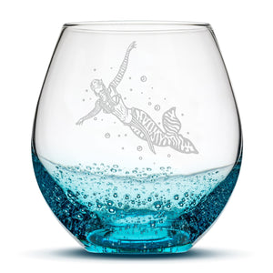 Bubble Wine Glass, Avatar Mermaid, Hand Etched, 18oz