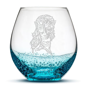 Bubble Wine Glass, Avatar Neytiri, Laser Etched or Hand Etched, 18oz