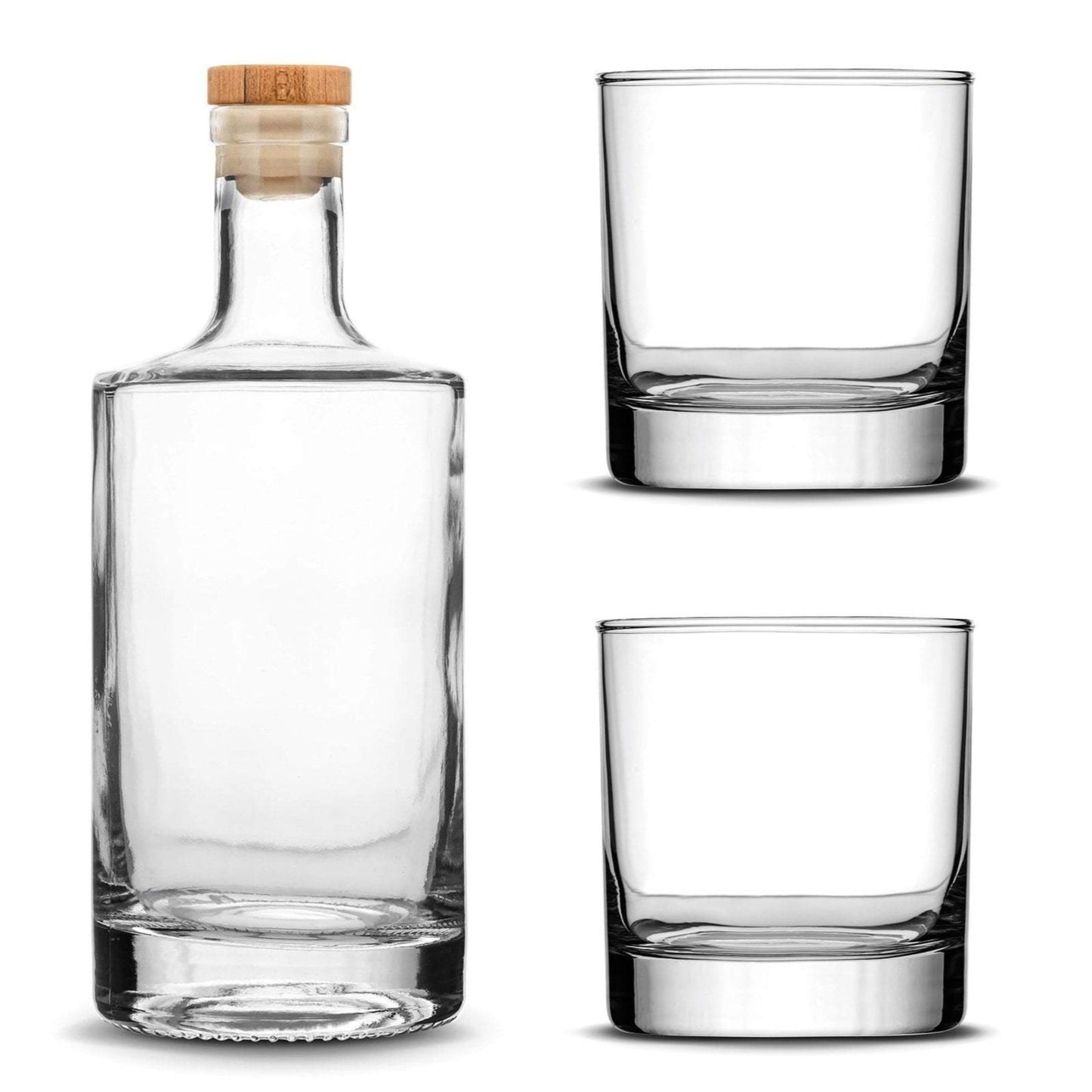 Custom Etched Refillable Jersey Bottle with Set of 2 Custom Whiskey Glasses Integrity Bottles