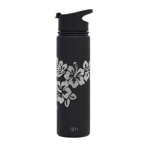 Default Title Premium Stainless Steel Water Bottle, Hibiscus Design, Extra Lid, 22oz (Midnight Black) Integrity Bottles
