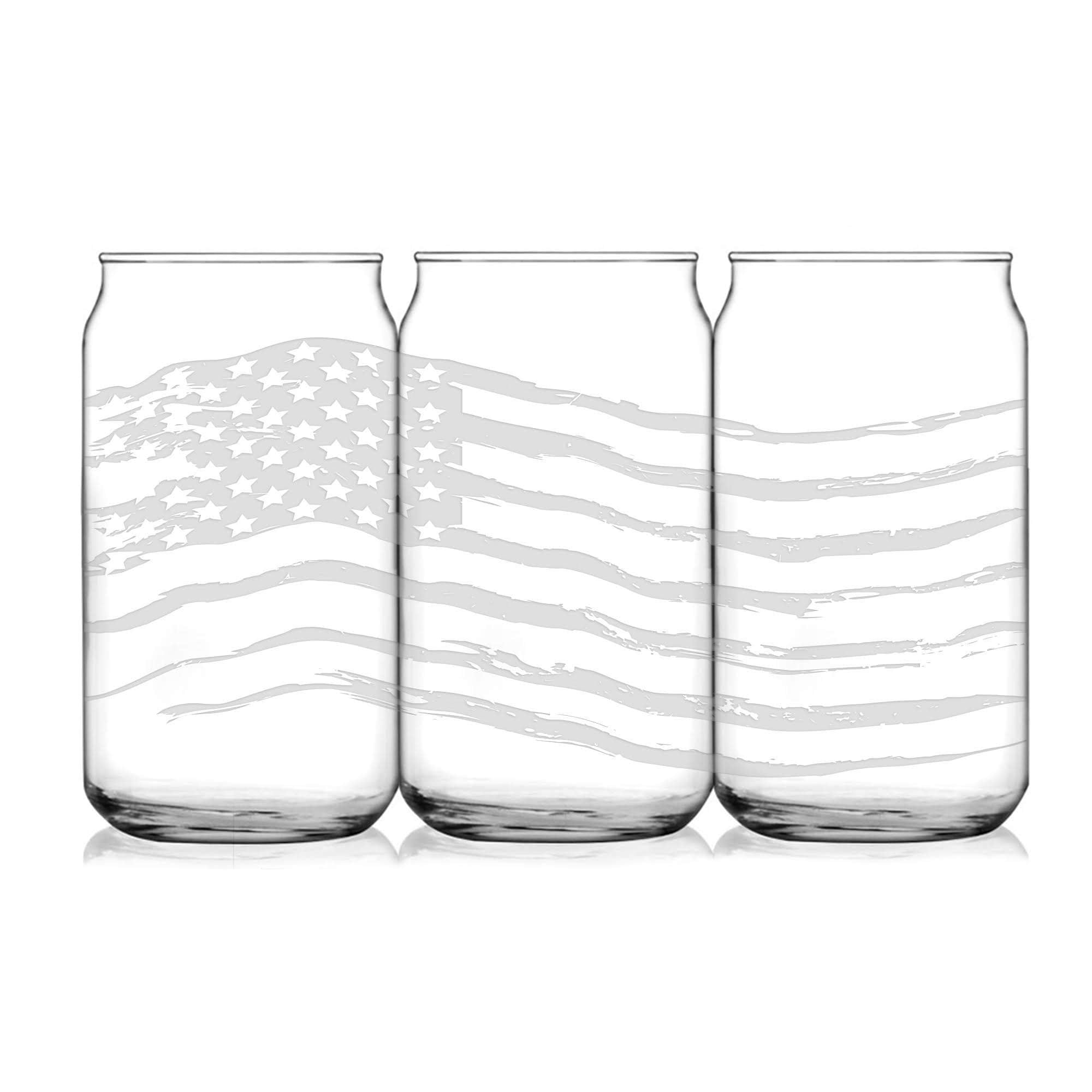 Premium Beer Can Glass, Full 360° Etched, All American Flag, 16oz