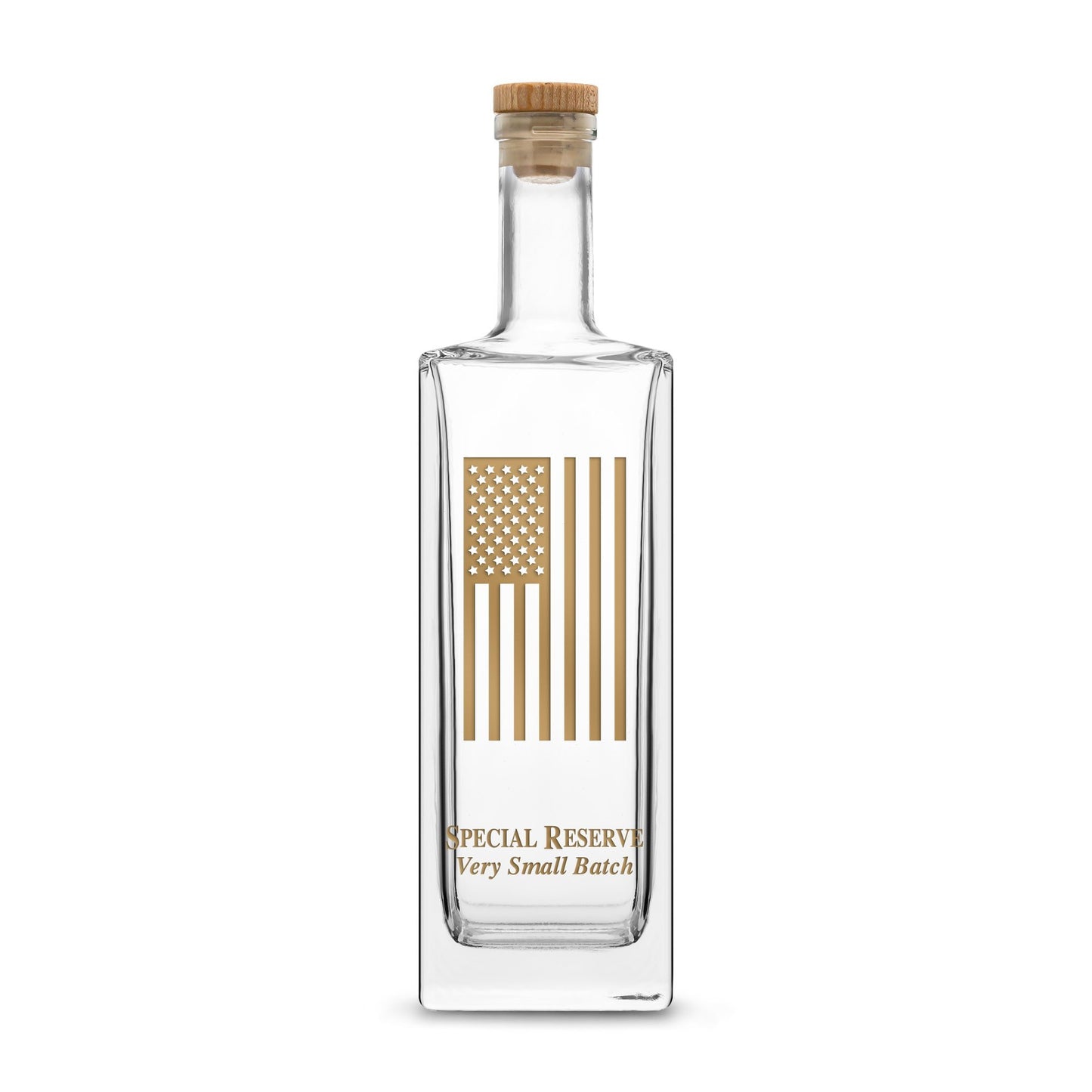 Premium Liberty Whiskey Decanter with Cork Stopper, American Flag, 750mL, Laser Etched or Hand Etched