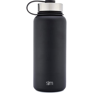 Premium Hibiscus Water Bottle, Extra Lid, Wide Mouth, Stainless Steel, Vacuum Insulated, Double Walled, Hot and Cold, 40 Ounce (Midnight Black) by Integrity Bottles