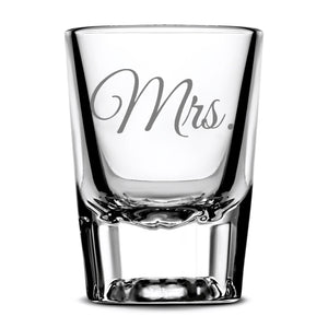 Premium Wedding Shot Glasses, Mr. and Mrs. Integrity Bottles