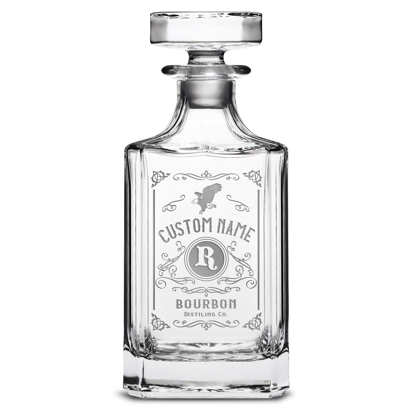 Integrity Bottles, Freedom Bourbon, Premium Refillable Diamond Style Liquor Bottle, Handmade, Handblown, Hand Etched Gifts, Sand Carved, 750ml