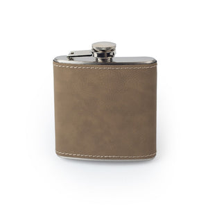 Customizable, Premium Leather Saddle Flask, Laser Engraved Gifts, 6oz, Laser Etched or Hand Etched