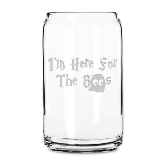 Integrity Bottles, "I'm Here for the Boo's", Premium Beer Glass, Handmade, Laser Etched or Hand Etched, 16oz