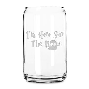 Integrity Bottles, "I'm Here for the Boo's", Premium Beer Glass, Handmade, Sand Etched, 16oz
