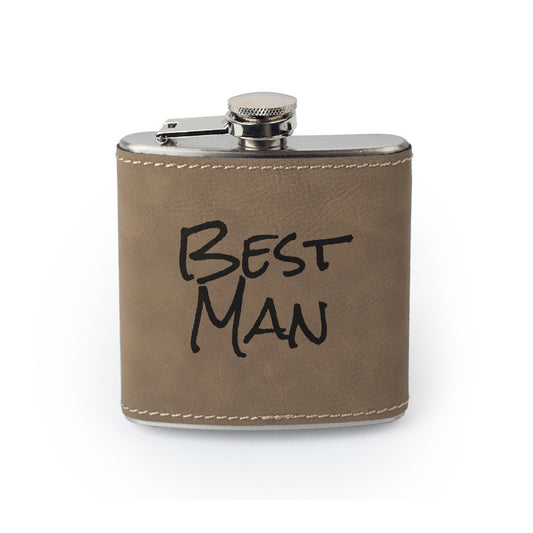 Integrity Bottles, Best Man, Premium Leather Saddle Flask, Laser Engraved Gifts, 6oz