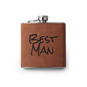 Integrity Bottles, Best Man, Premium Leather Saddle Flask, Laser Engraved Gifts, 6oz
