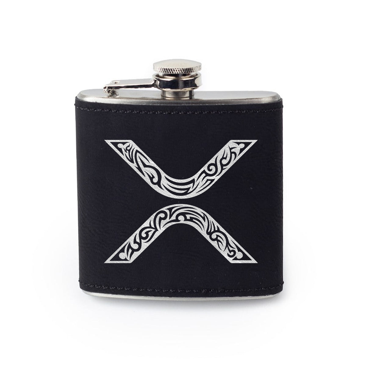 Integrity Bottles, XRP Crypto Coin, Premium Etched Leather Flask, 6oz