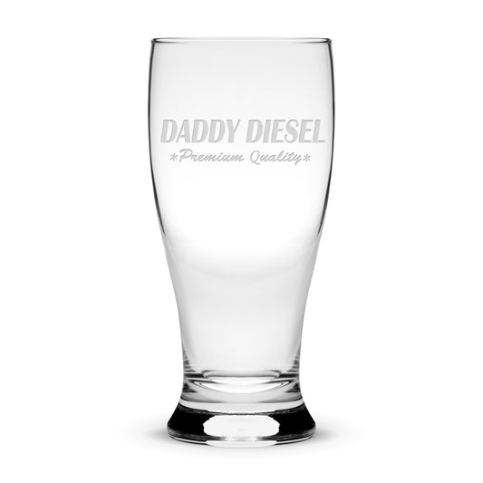 Integrity Bottles, Daddy Diesel, Premium Pilsner Glass, Handmade, Handblown, Laser Etched or Hand Etched Gifts, Sand Carved, 16oz