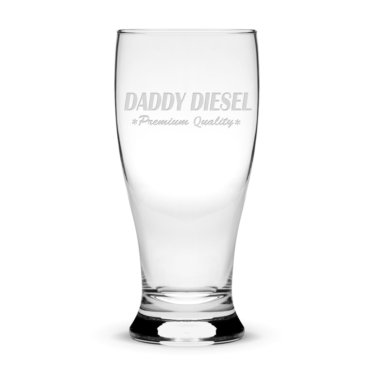 Integrity Bottles, Daddy Diesel, Premium Pilsner Glass, Handmade, Handblown, Laser Etched or Hand Etched Gifts, Sand Carved, 16oz