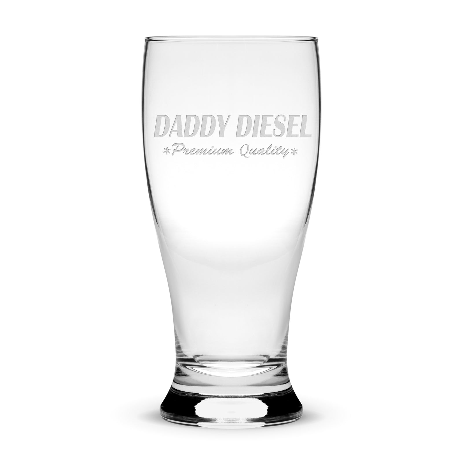 Integrity Bottles, Daddy Diesel, Premium Pilsner Glass, Handmade, Handblown, Laser Etched or Hand Etched Gifts, Sand Carved, 16oz