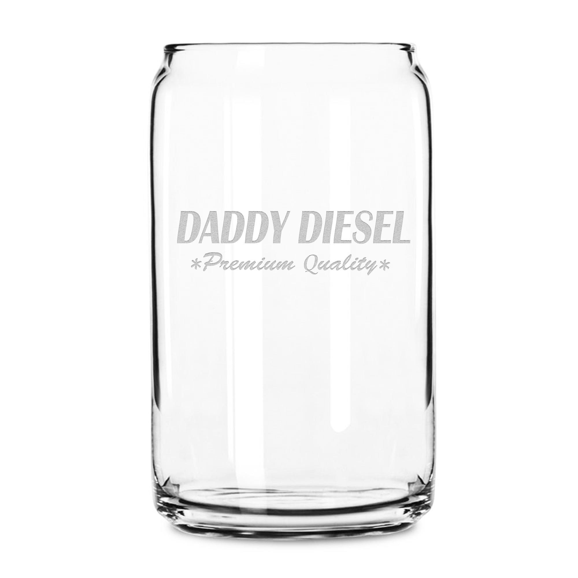 Integrity Bottles, Daddy Diesel, Premium Beer Can Glass, Handmade, Handblown, Laser Etched or Hand Etched Gifts, Sand Carved, 16oz