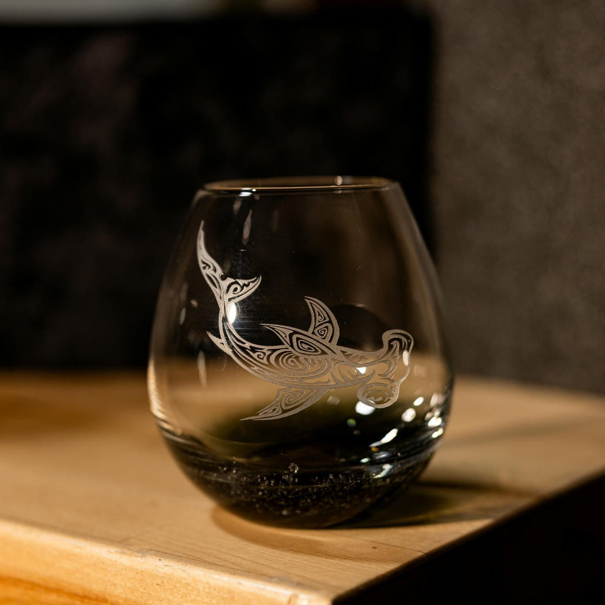Bubble Wine Glass, Hammerhead Shark Design, 18oz, Laser Etched or Hand Etched