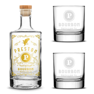 Customizable, Premium Jersey Style Liquor Bottle and (Set of 2) Premium Whiskey Glasses, Handmade, Handblown, Hand Etched Gifts, Sand Carved, 750ml