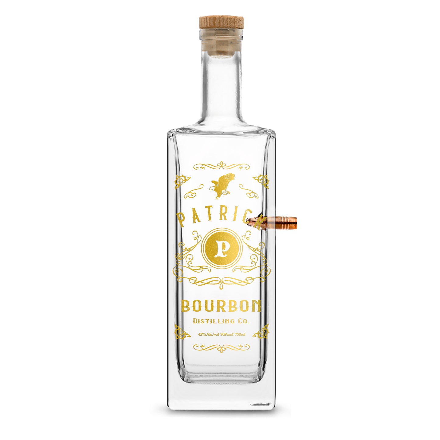 Integrity Bottles, Customizable Freedom Bourbon, Premium 50. Caliber Liberty Style Liquor Decanter, Handmade, Handblown, Hand Etched Gifts, Sand Carved, 750ml, Laser Etched or Hand Etched